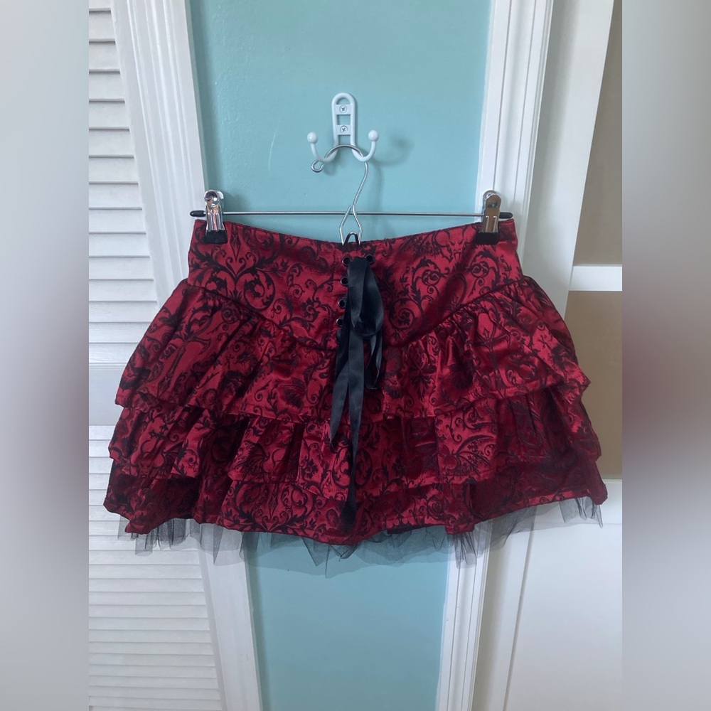 Burgundy Gothic Jacquard Lace-Up Skirt (new w/ tags)